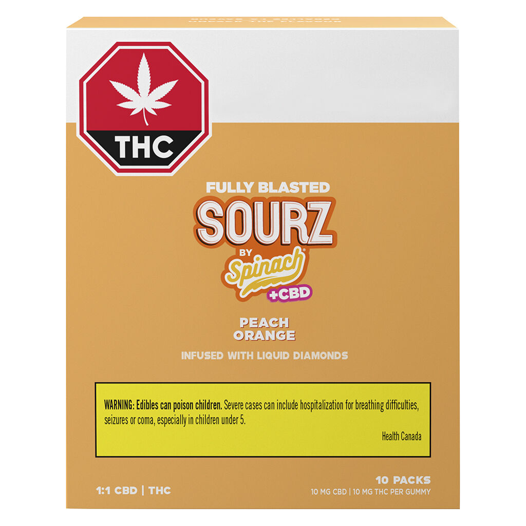SOURZ by Spinach - Fully Blasted Peach Orange 1:1 THC CBD Gummies - 10x1 Pack