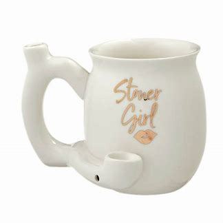ROAST AND TOAST STONER GIRL PIPE MUG WHITE WITH GOLD PRINT
